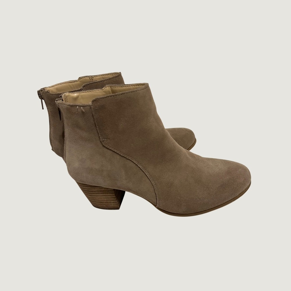 SO Riverr Womens Taupe Brown Suede Ankle Boots Block Heel Back Zip Size 8M